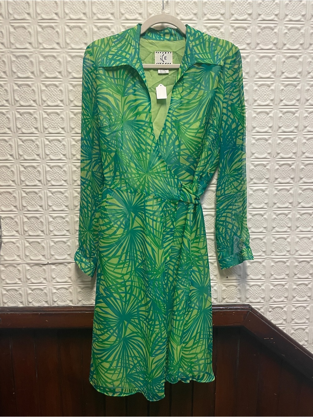 Y2K Silk Ice brand Green Patterned Wrap Dress -